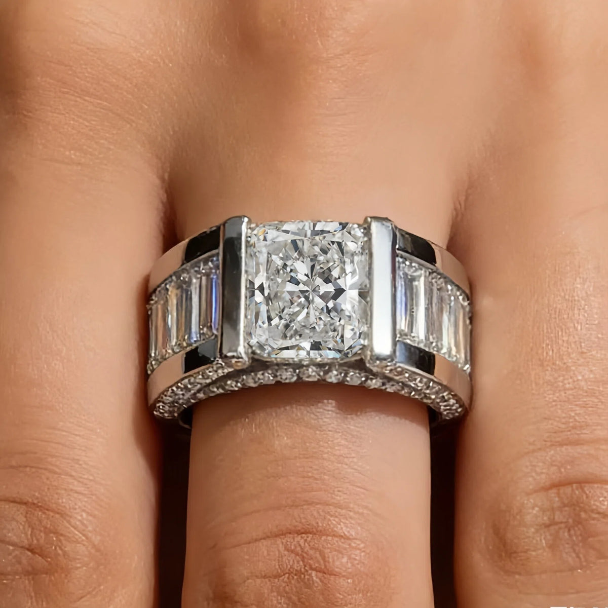 Fantastic 6 ctw Cushion & Baguette & Round Cut White Gemstone Gorgeous Engagement Ring -JOSHINY