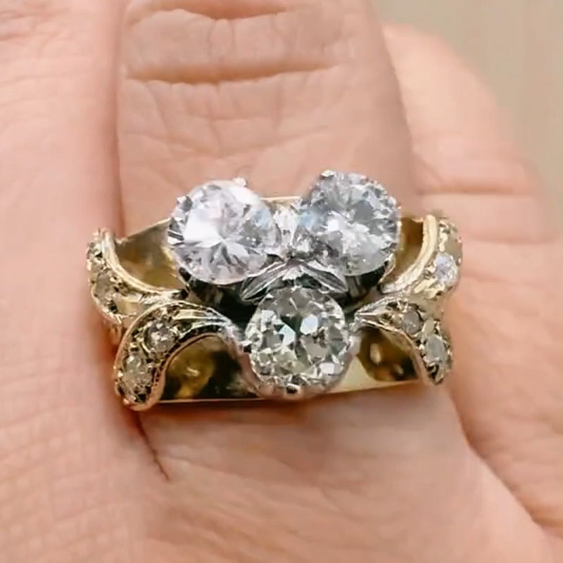 3.5ctw Old Cut Three Stone Vintage Gemstone Ring-JOSHINY