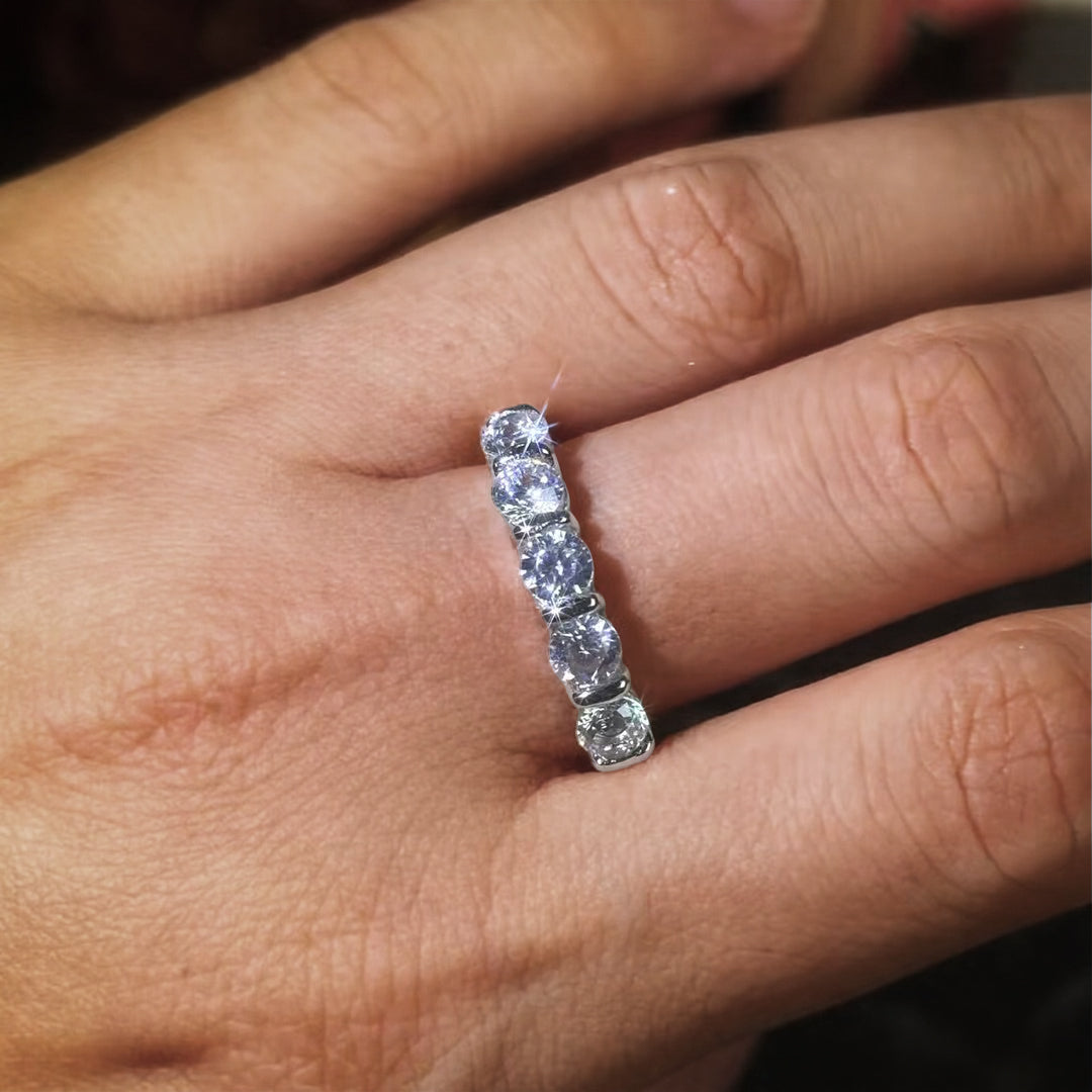 1.0ctw Round Cut 5 Stone Inlay Modern Eternity Band-JOSHINY