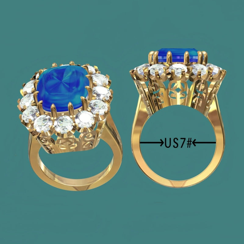 11ctw Elongated Cushion Cut Vintage Blue Stone Engagement Ring -JOSHINY