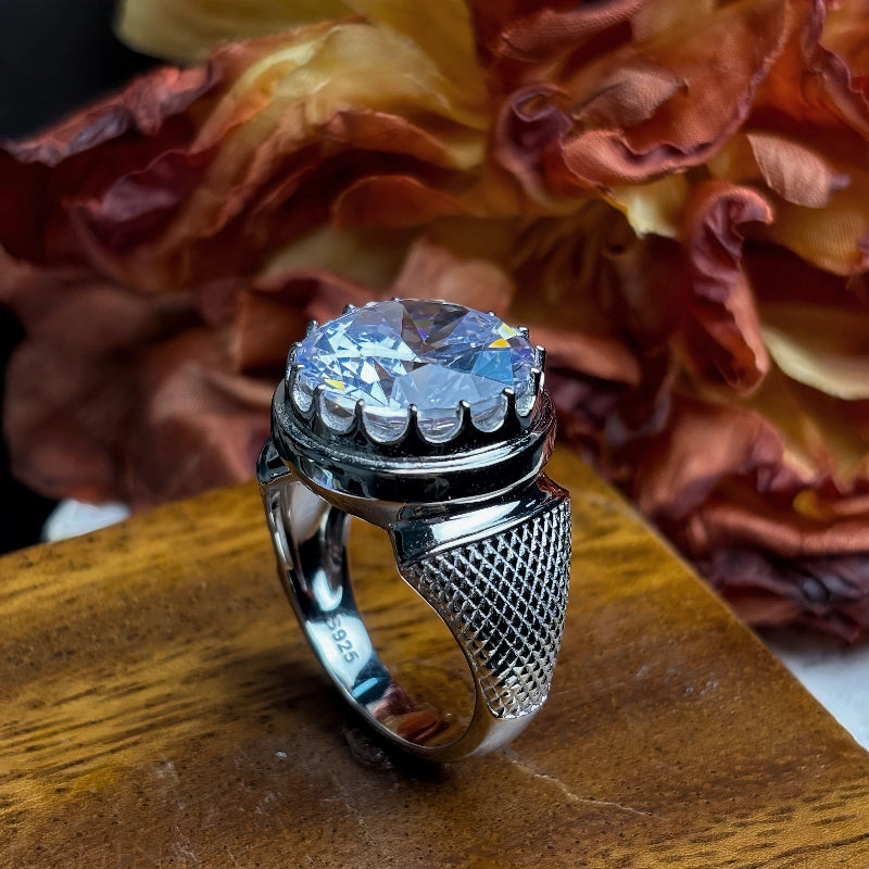 4.0Ct Round Cut Blue Gemstone Stirrup Model Ring -JOSHINY