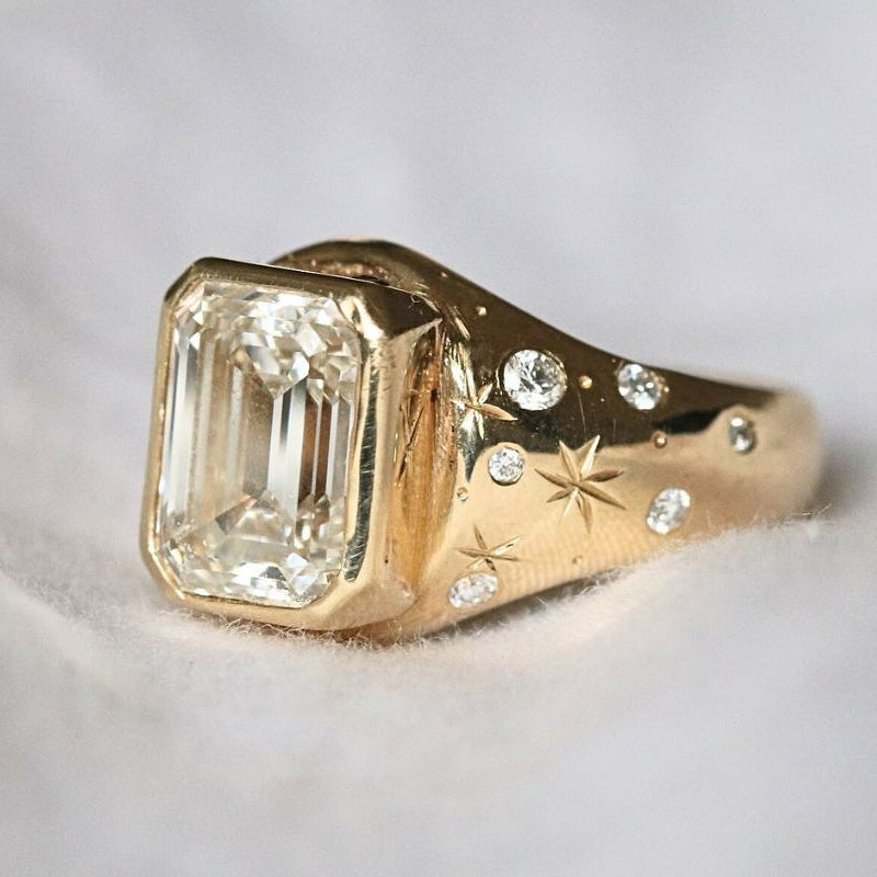 4.32ctw Emerald Cut Starry Sky Pattern Ring-JOSHINY