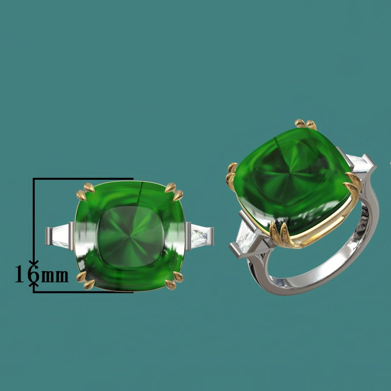 12ct Cushion Cut ‘Green Lantern’ Gemstone Engagement Ring -JOSHINY