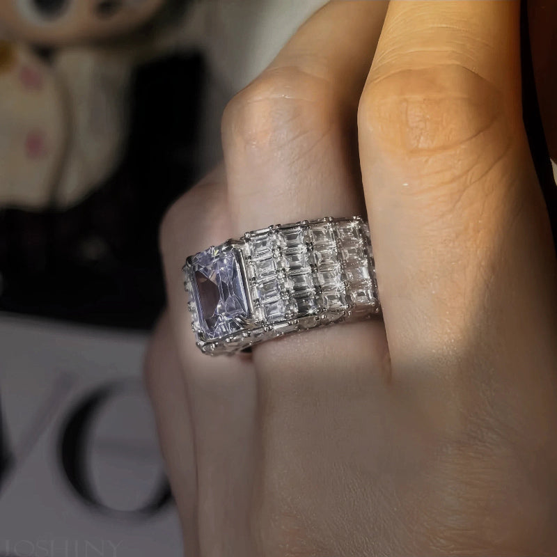 Gorgeous 10 ctw Emerald Cut White Stone Full Set Ring -JOSHINY