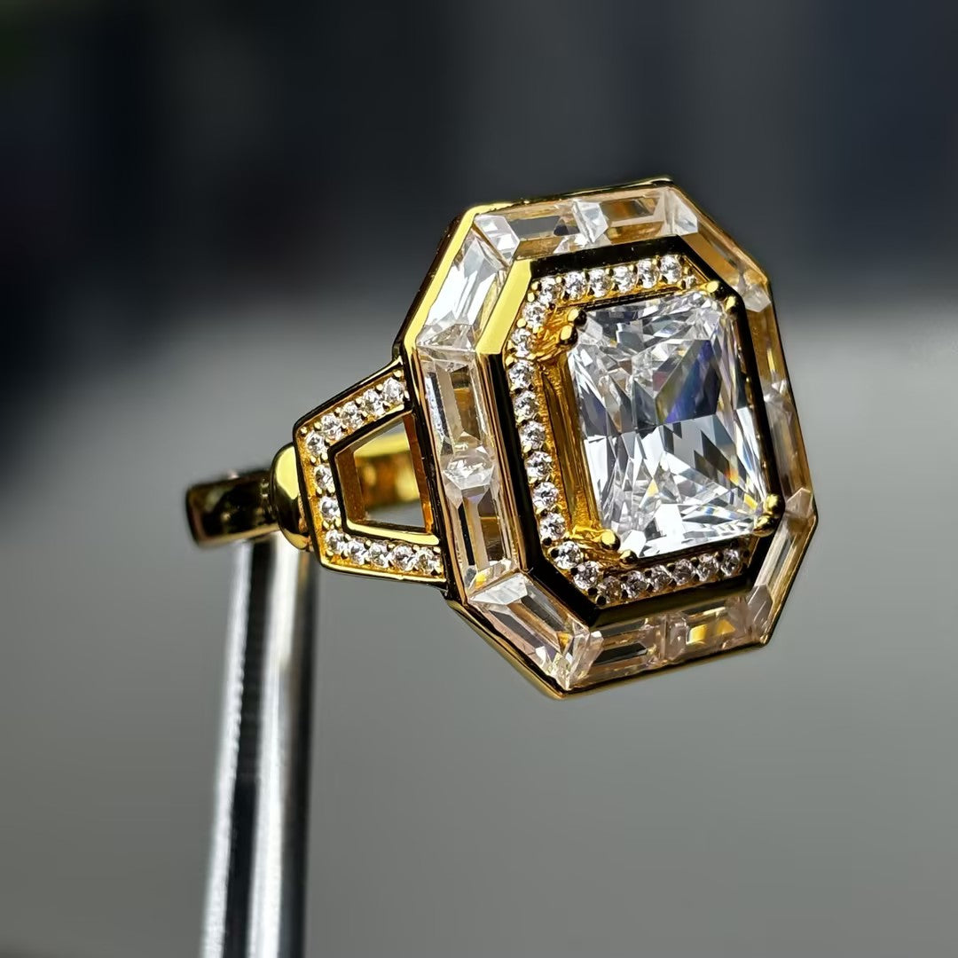 5 CTW Cushion Cut White Cubic Zirconia 925 Sterling Silver Ring -JOSHINY