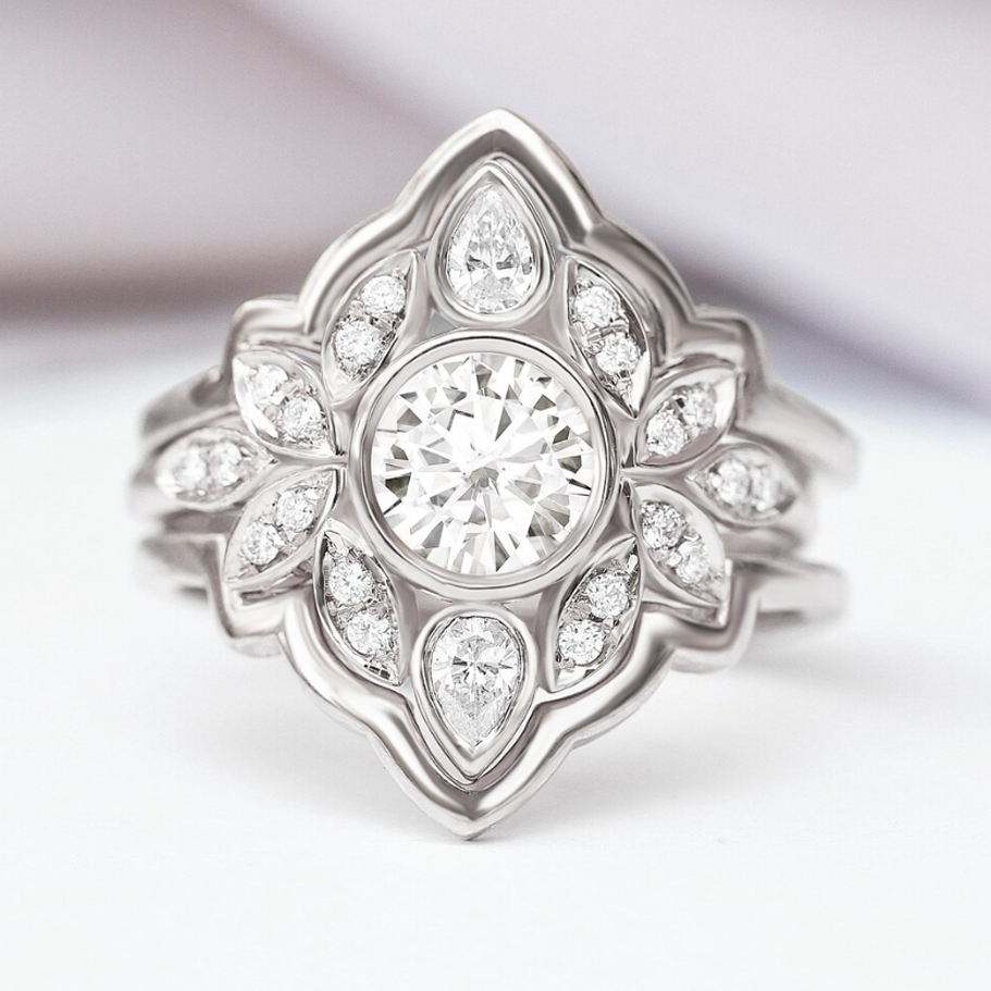 Exquisite 1.5 ctw Round & Pear Cut White Gemstone Engagement Ring -JOSHINY