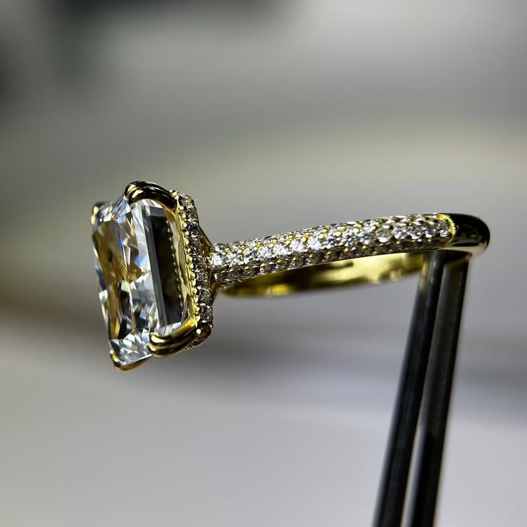 4.06ct elongated Cushion Cut Bypass Gemstone Engagement Ring -JOSHINY