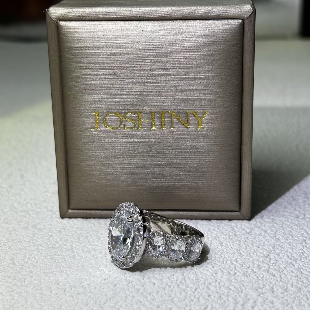 7ctw Oval Cut Hidden Halo Gemstone Engagement Ring -JOSHINY
