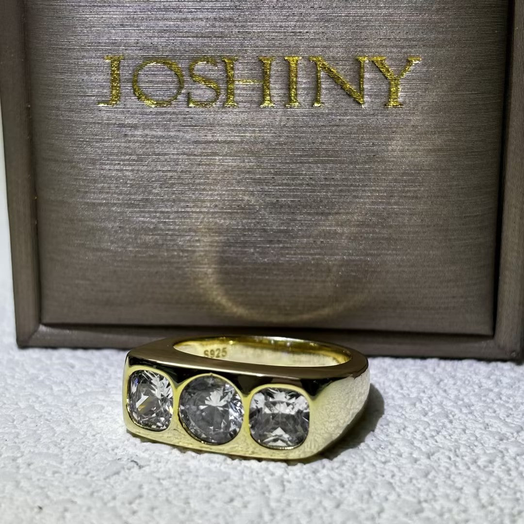 2 Ctw round & cushion cut white cubic zirconia 925 sterling silver trhree stone wide ring-JOSHINY