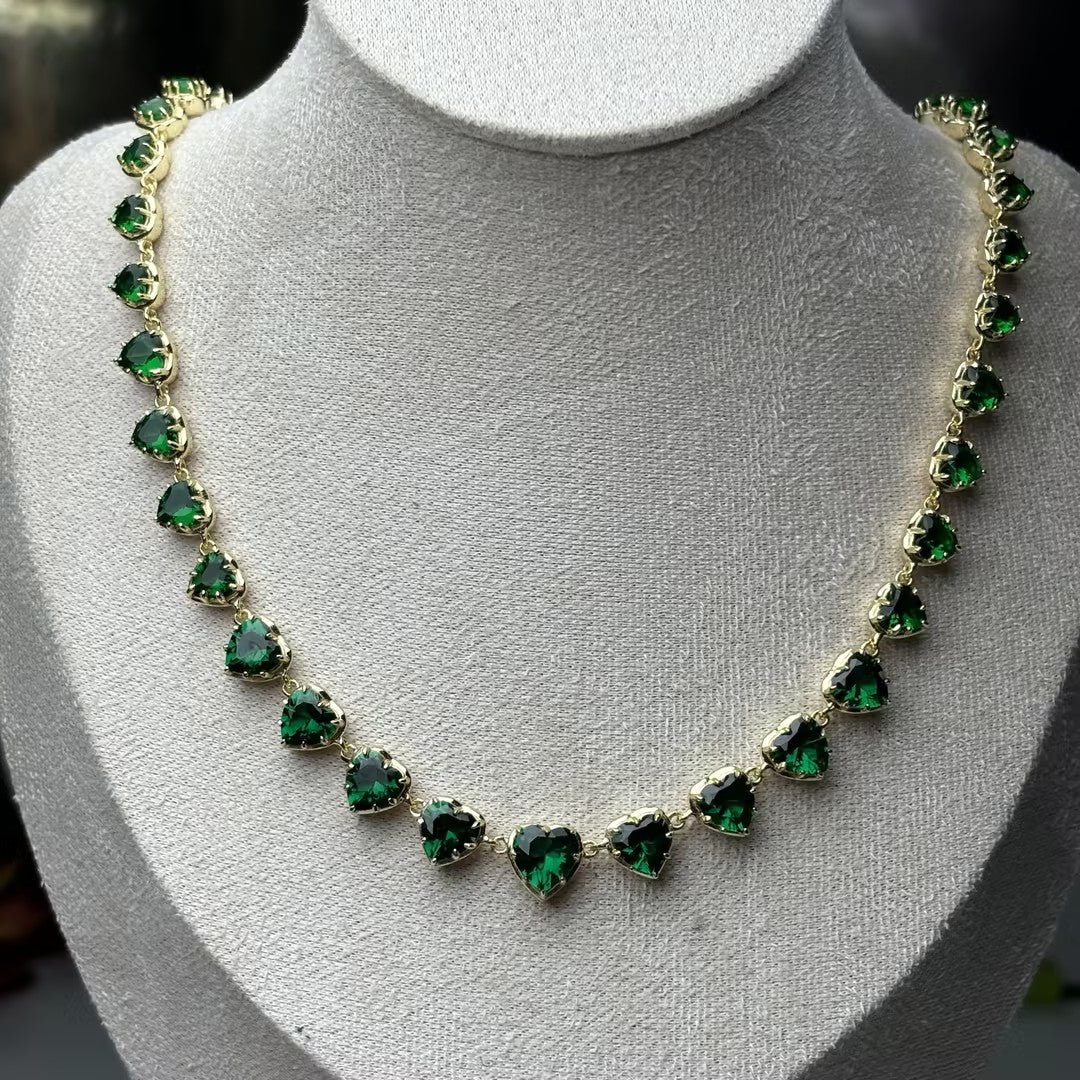 80Ctw Heart-shaped Emerald Chain Necklace-JOSHINY