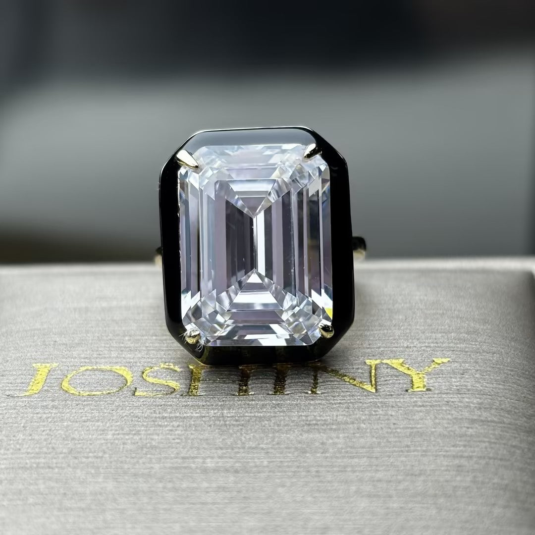 4.0Ct Emerald-Cut Enamel Gemstone Ring-JOSHINY