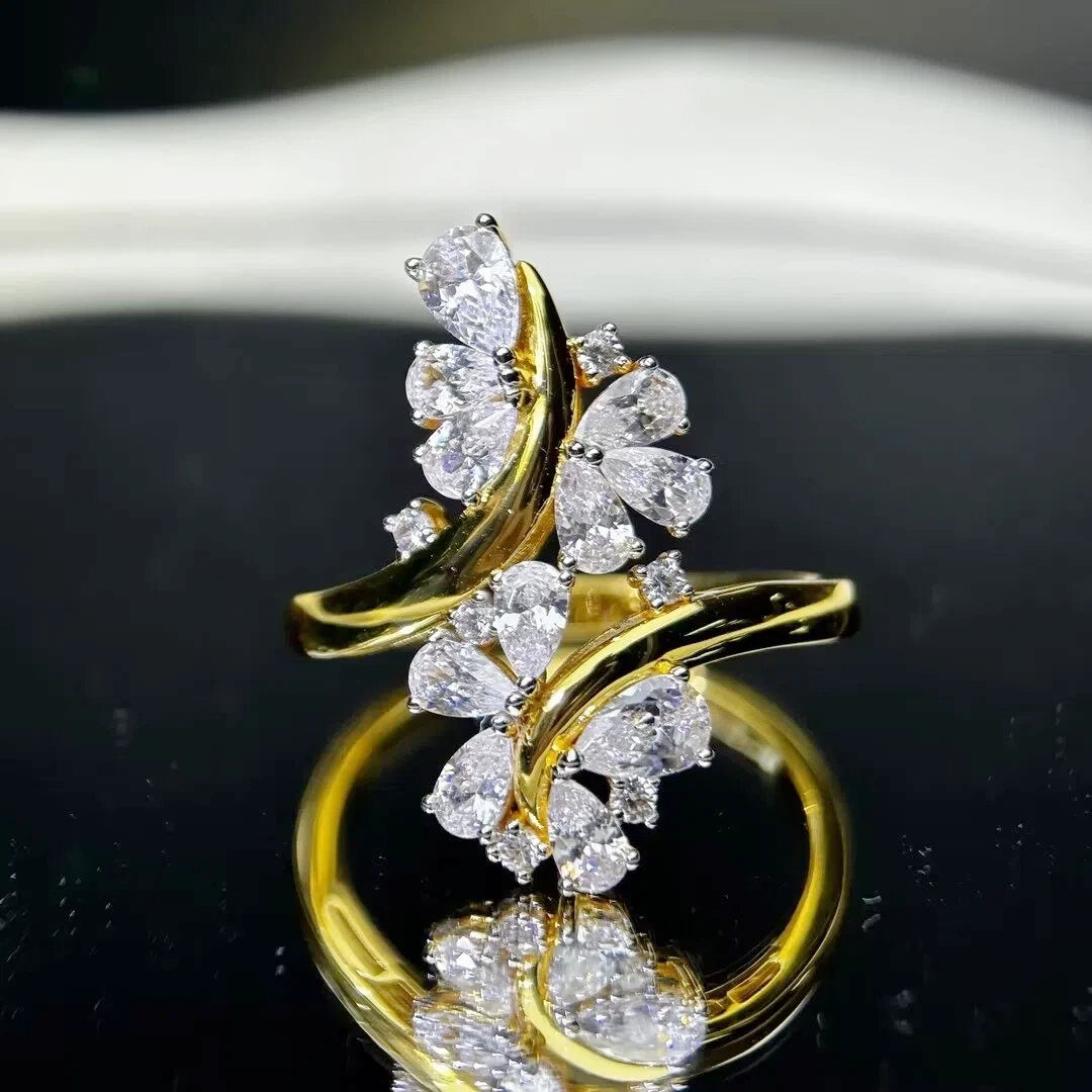 3 CTW Pear Cut & Round Cut White Cubic Zirconia 925 Sterling Silver Ring -JOSHINY