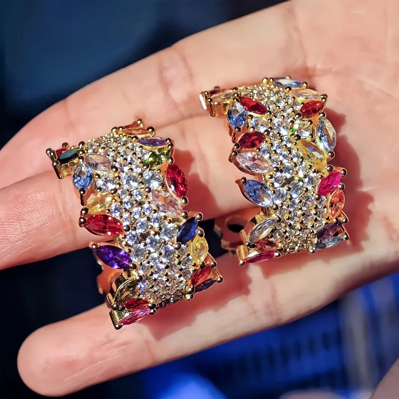 Round-Cut Marquise Rainbow Sapphire Diamond Earrings