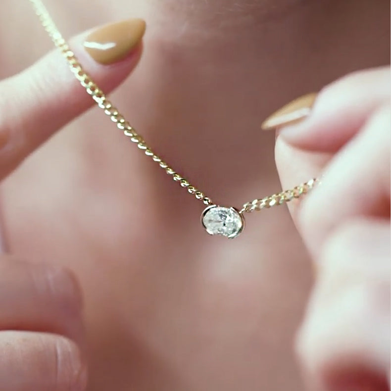 1ct Oval Cut White Gemstone Half-wrap Set Necklace -JOSHINY