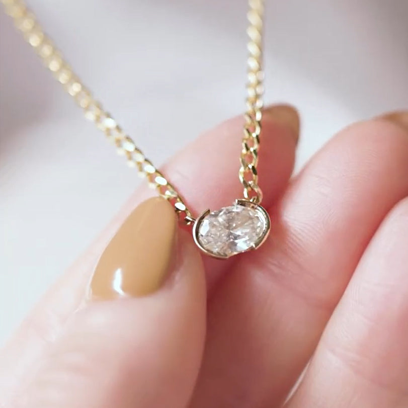 1ct Oval Cut White Gemstone Half-wrap Set Necklace -JOSHINY