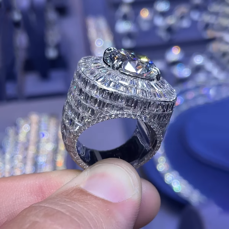 5ct Round Cut White Gemstone Deluxe Full Set Engagement Ring -JOSHINY