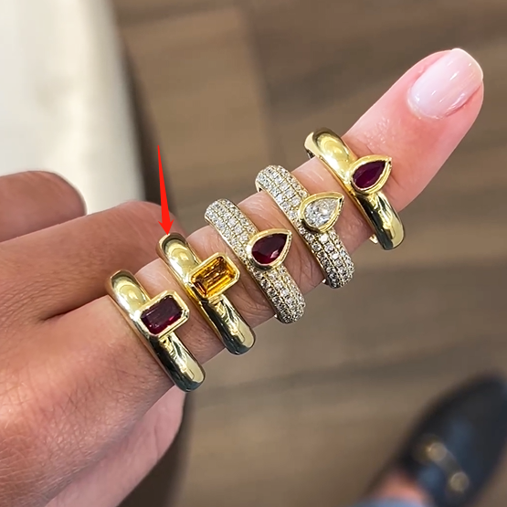 Pear & Octagonal Cut Multi Color Matching Fashion Ring -JOSHINY