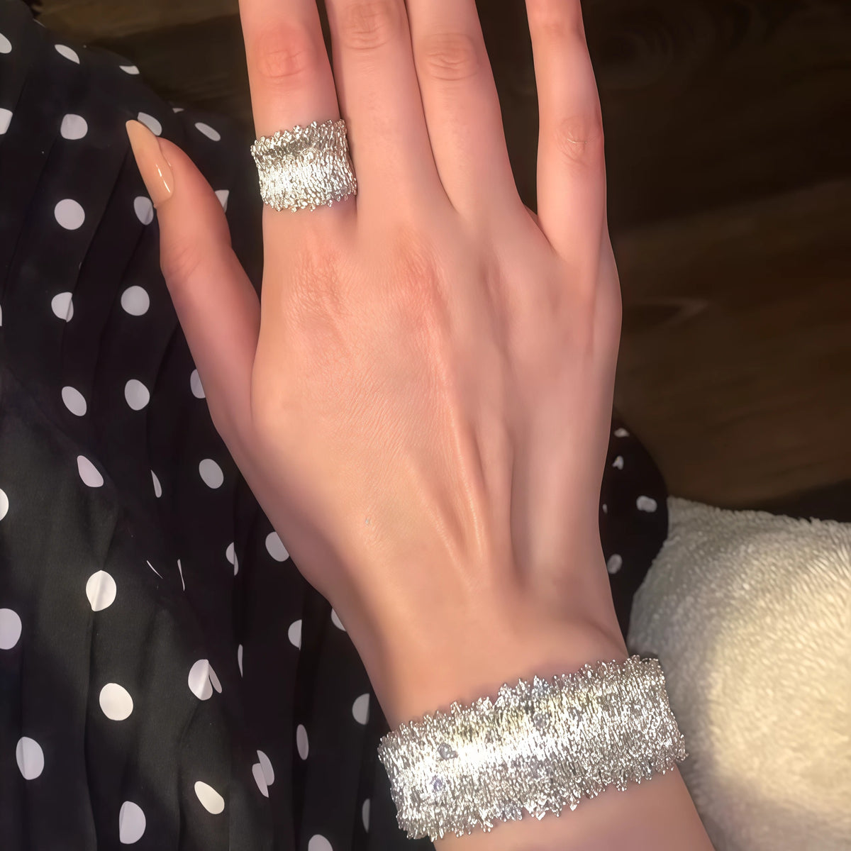 9.5CTW Round Cut White Moissanite Feature 925 Silver Ring & Bracelet Jewelry Set-joshiny