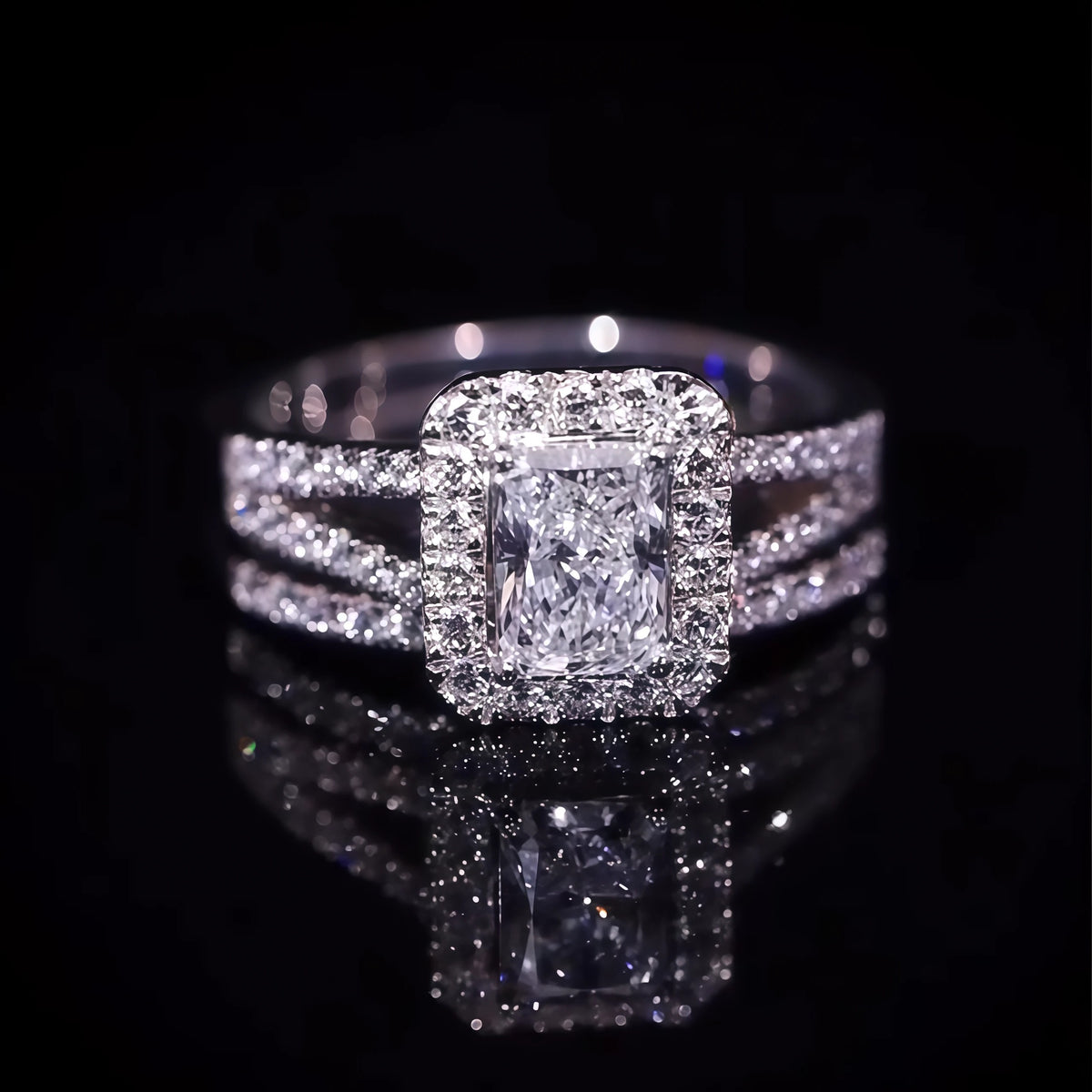 2CTW Radiant Cut White Cubic Zirconia Vintage 925 Silver Stackable-rings-joshiny