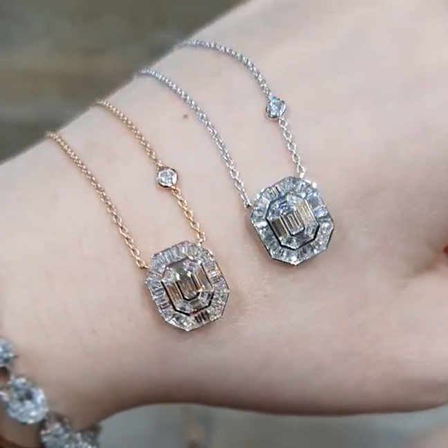 Stylish 2 ctw Octagonal Cut White Gemstone Patchwork Necklace -JOSHINY