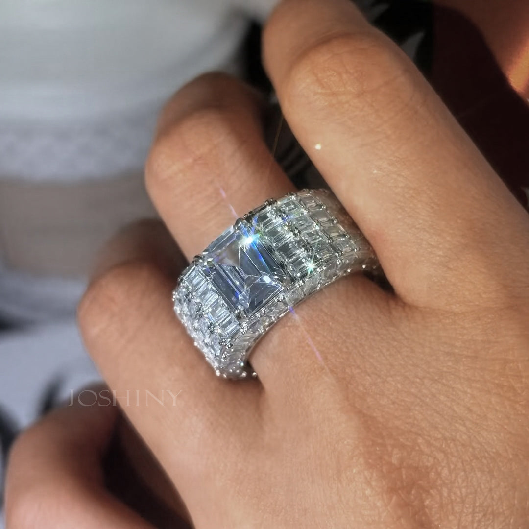 Gorgeous 10 ctw Emerald Cut White Stone Full Set Ring -JOSHINY