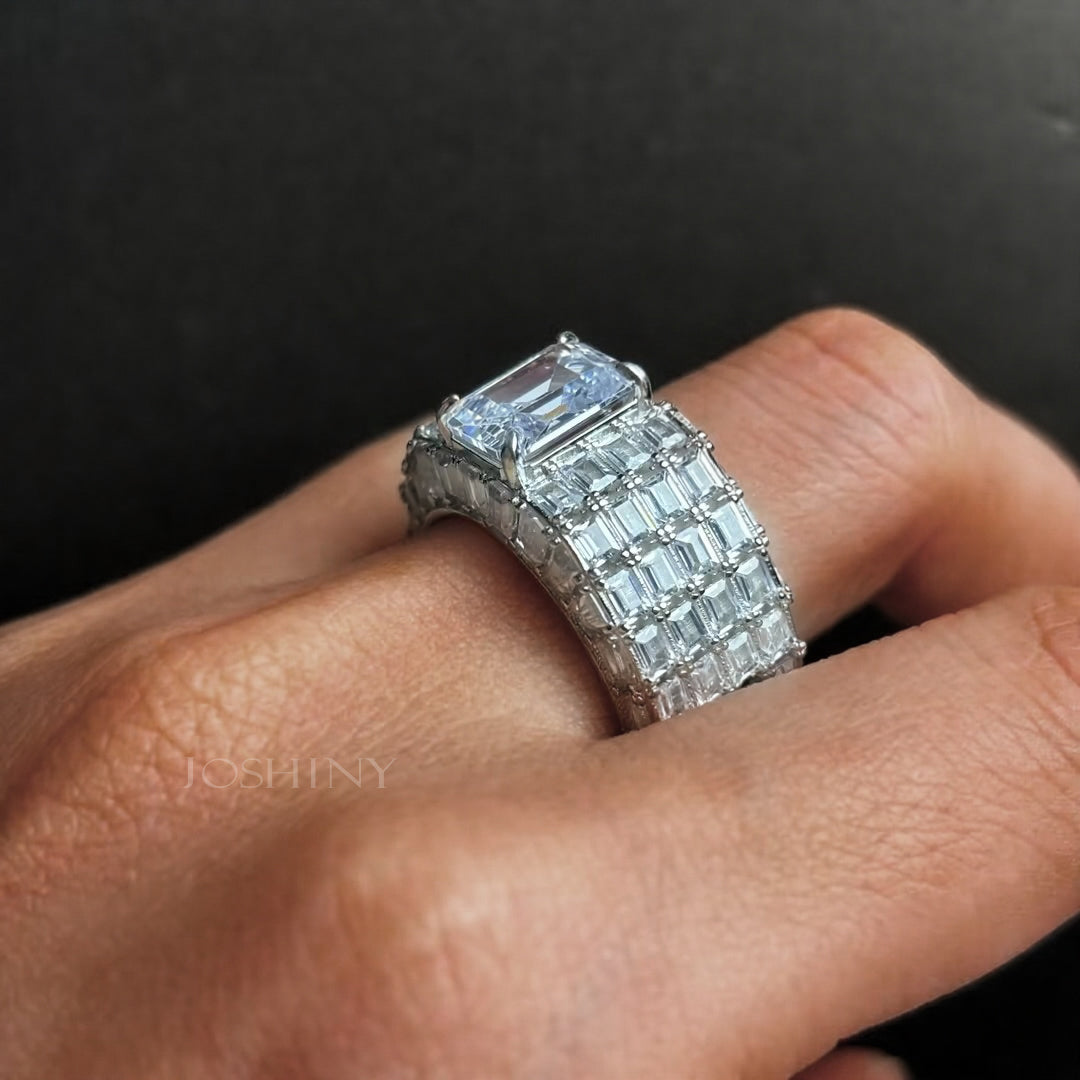 Gorgeous 10 ctw Emerald Cut White Stone Full Set Ring -JOSHINY
