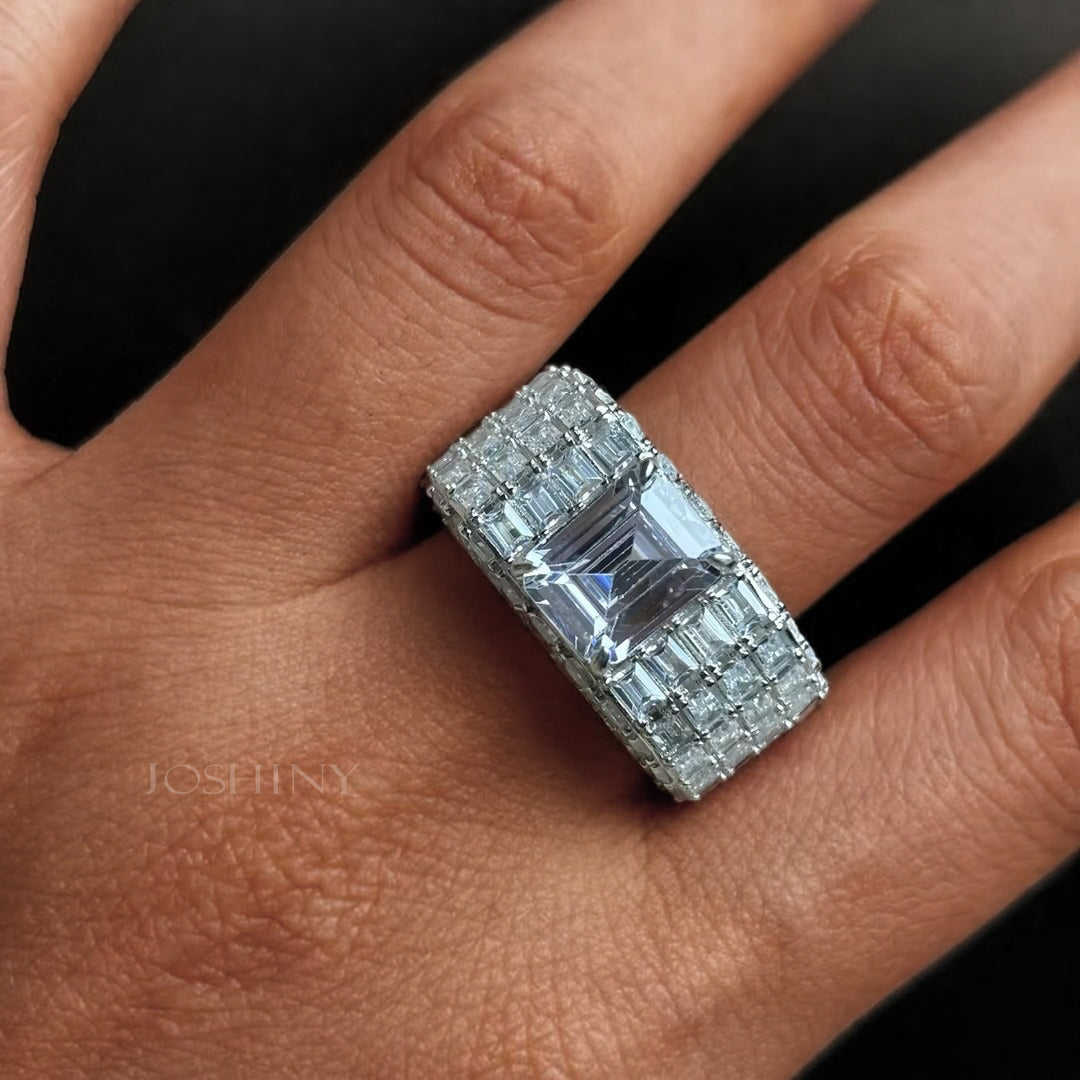 Gorgeous 10 ctw Emerald Cut White Stone Full Set Ring -JOSHINY