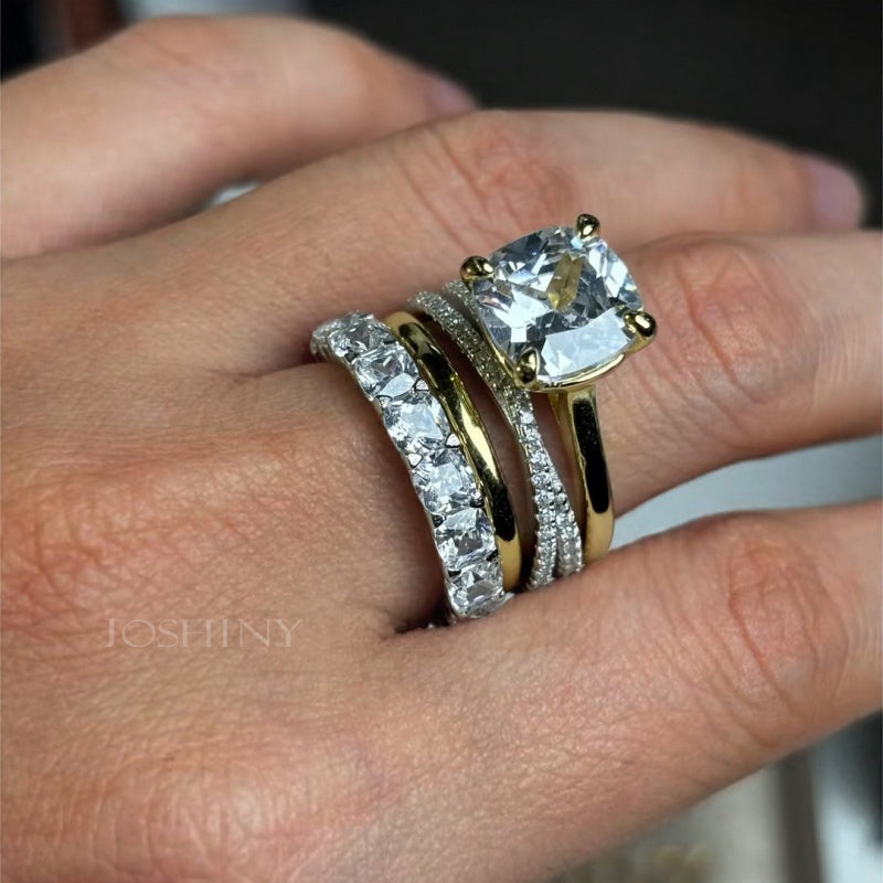 3.5ct Cushion Cut White Gemstone 4-Piece Engagement Ring Set