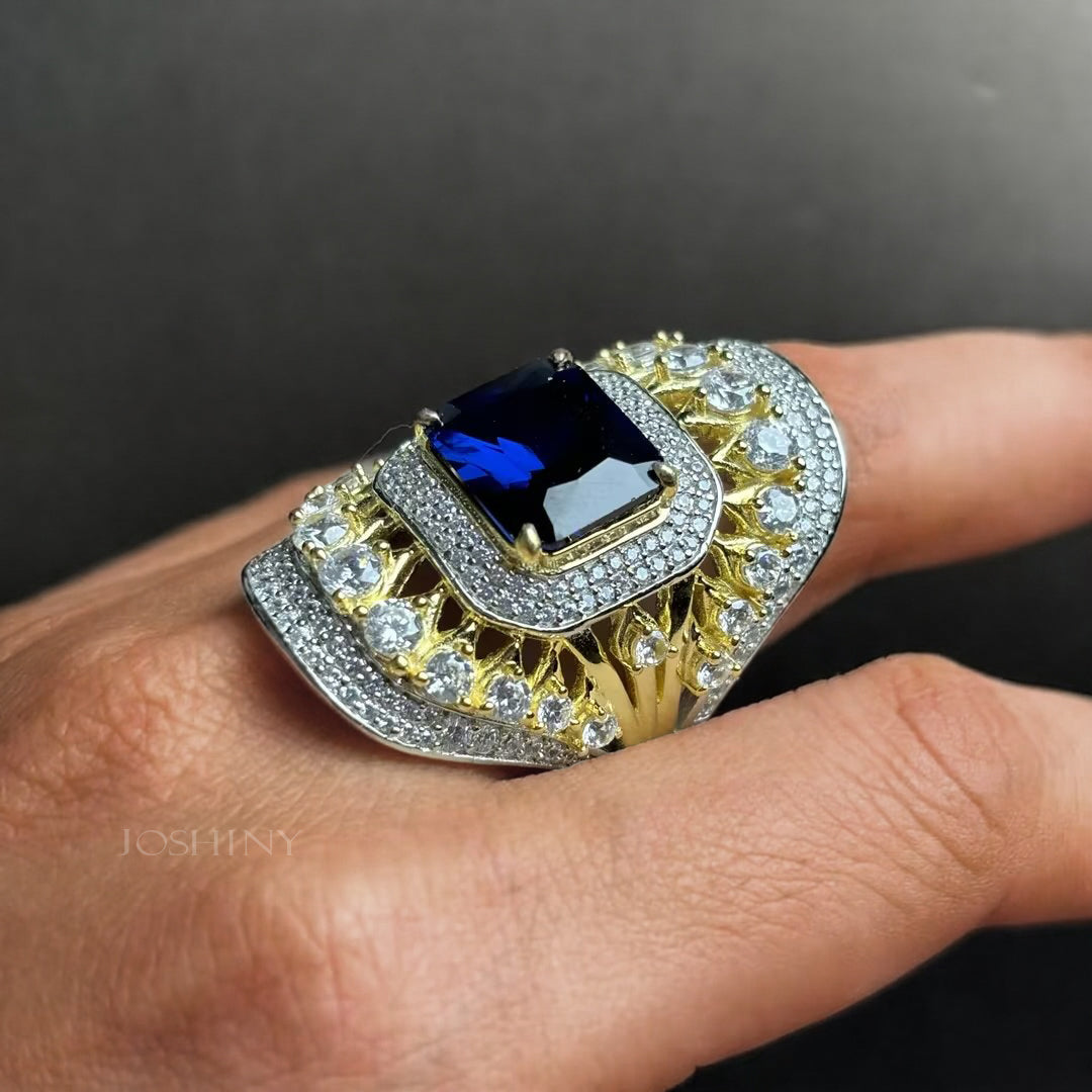 3.5Ct Radiant Cut Deep Blue Gemstone Luxury Ring-JOSHINY