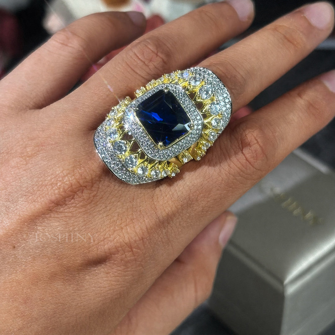 3.5Ct Radiant Cut Deep Blue Gemstone Luxury Ring-JOSHINY