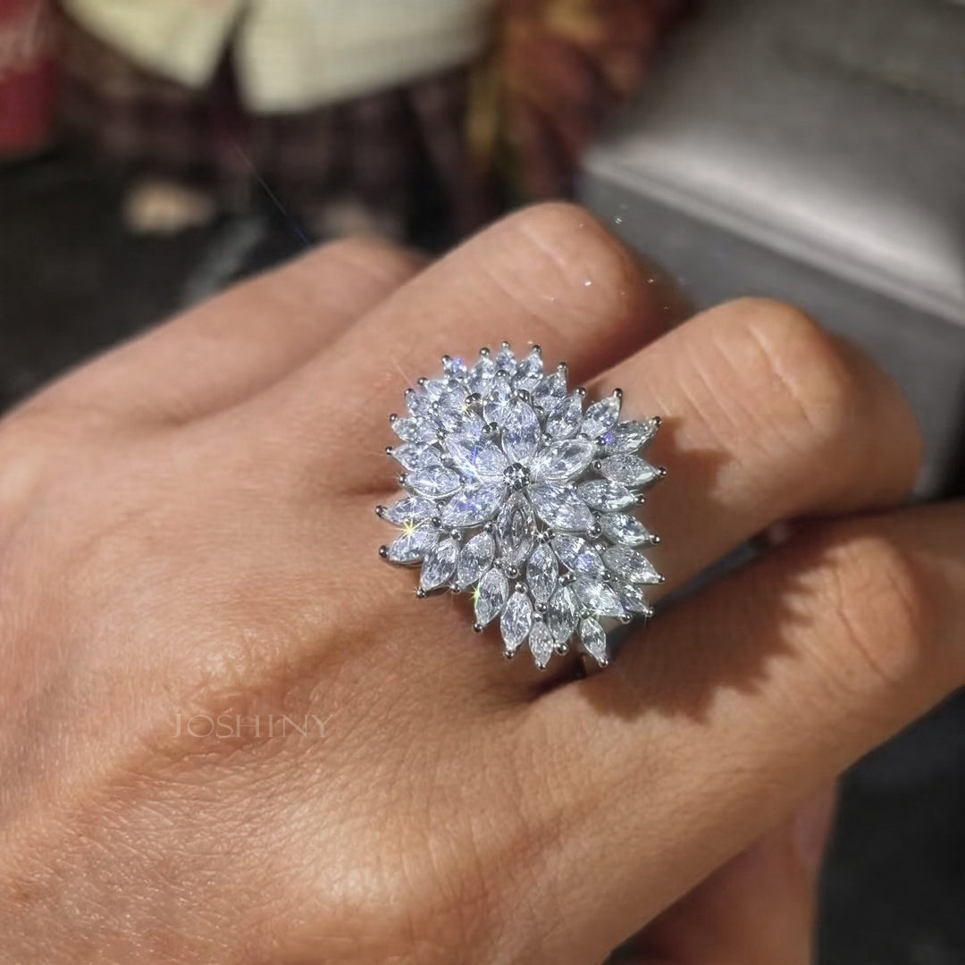 Exquisite 3 ctw Marquise & Round Cut White Gemstone Cluster Ring -JOSHINY