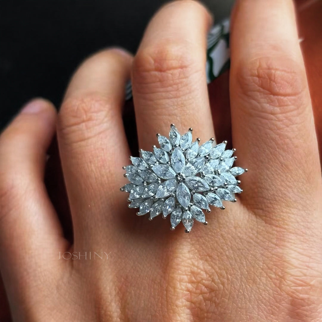 Exquisite 3 ctw Marquise & Round Cut White Gemstone Cluster Ring -JOSHINY