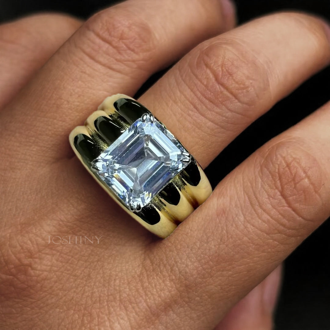 5.01ct Emerald Step-Cut Three-Band Engagement Ring-JOSHINY