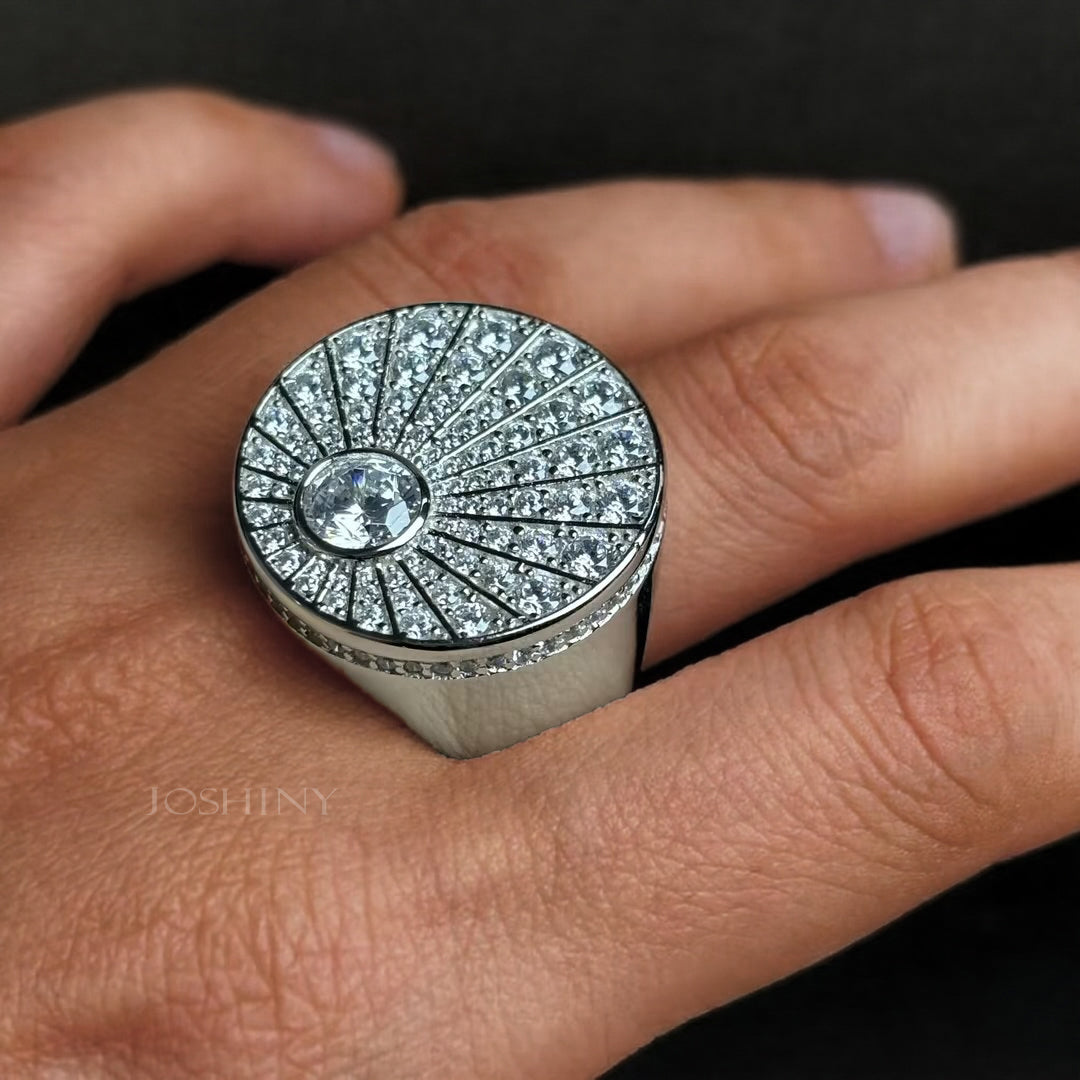 Stylish 3 ctw Round Cut White Gemstone Stamp Ring -JOSHINY