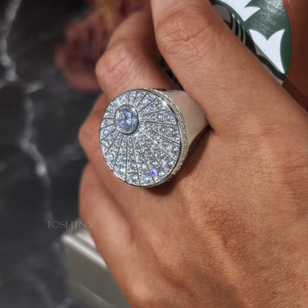 Stylish 3 ctw Round Cut White Gemstone Stamp Ring -JOSHINY