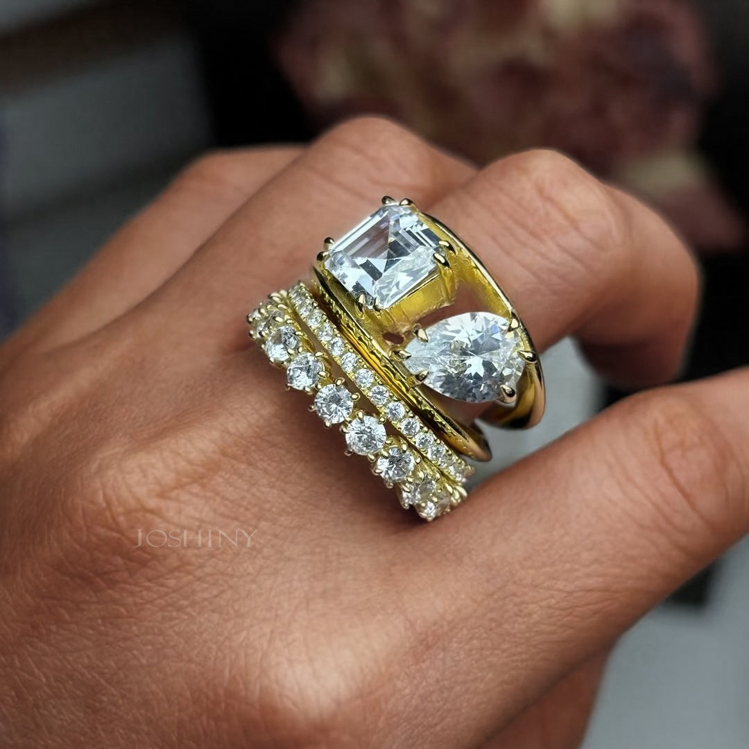 4.5ctw Pear Shape and Ascher Cut Double Stone Set Ring-JOSHINY