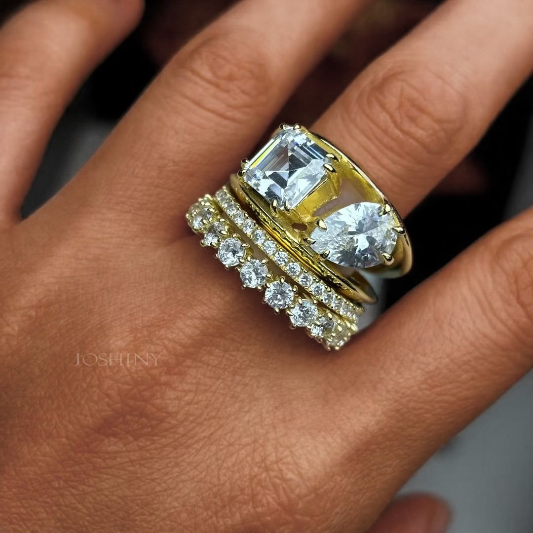 4.5ctw Pear Shape and Ascher Cut Double Stone Set Ring-JOSHINY