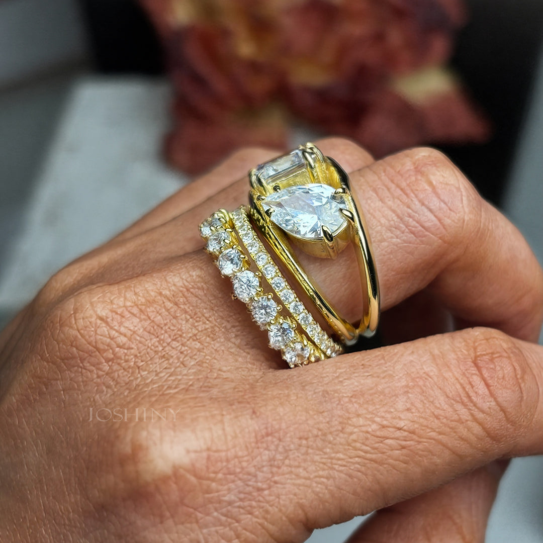 4.5ctw Pear Shape and Ascher Cut Double Stone Set Ring-JOSHINY