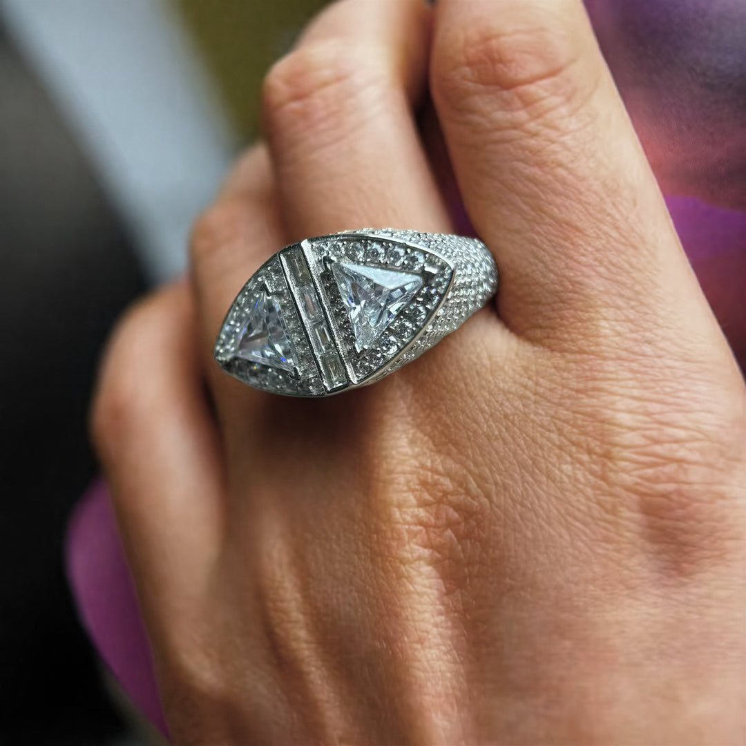 Stylish 9 ctw Triangle Cut White Gemstone Twin Stone Cocktail Ring -JOSHINY