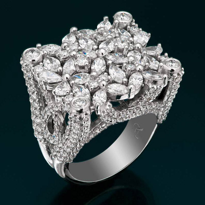 4.0ctw Marquise and Round Cut Flower Cluster Sparkling Ring -JOSHINY
