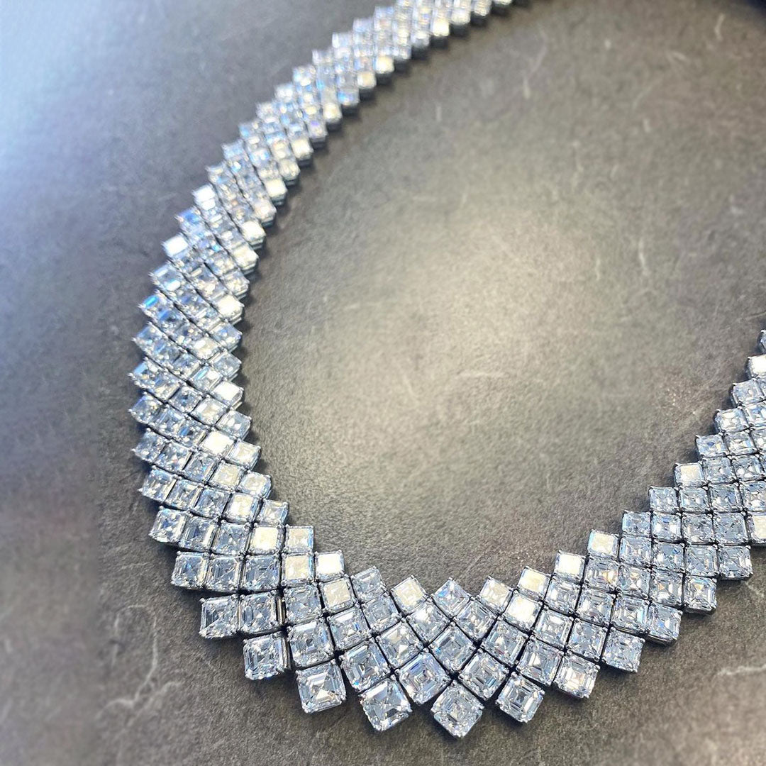 97ctw Asscher Cut Braided Multi-Stone Necklace -JOSHINY