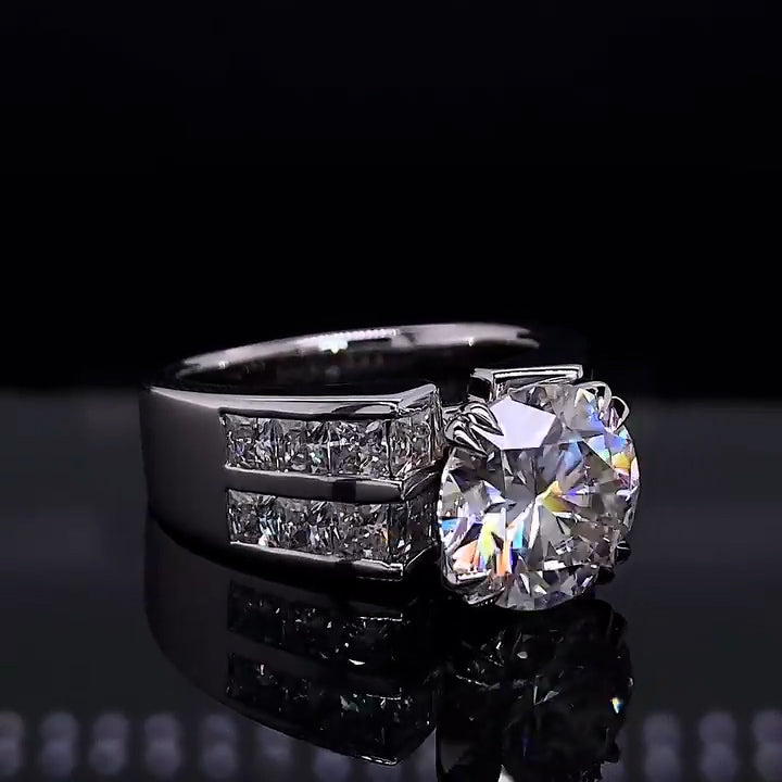 5ctw Round and Princess Square Cut Engagement Ring -JOSHINY