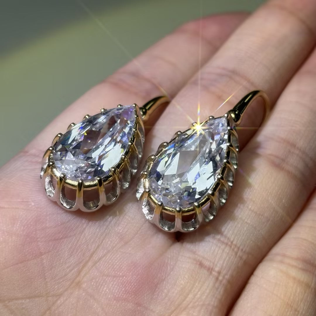 12ctw Pear Shape Rose Cut Vintage Earrings-JOSHINY