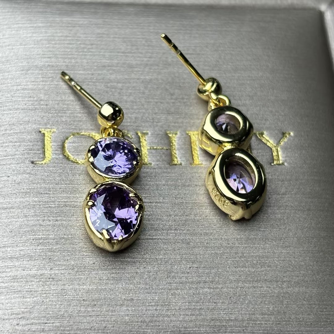 Vintage Gold Large Amethyst Stud Drop Earrings