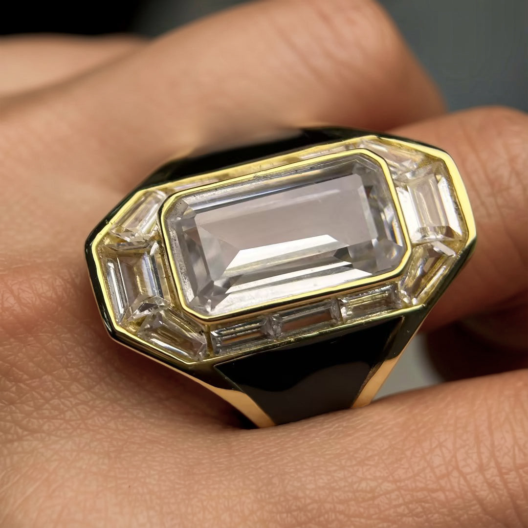 8.52ctw Emerald Cut Pharaoh Jasmine Enamel Gemstone Ring-JOSHINY