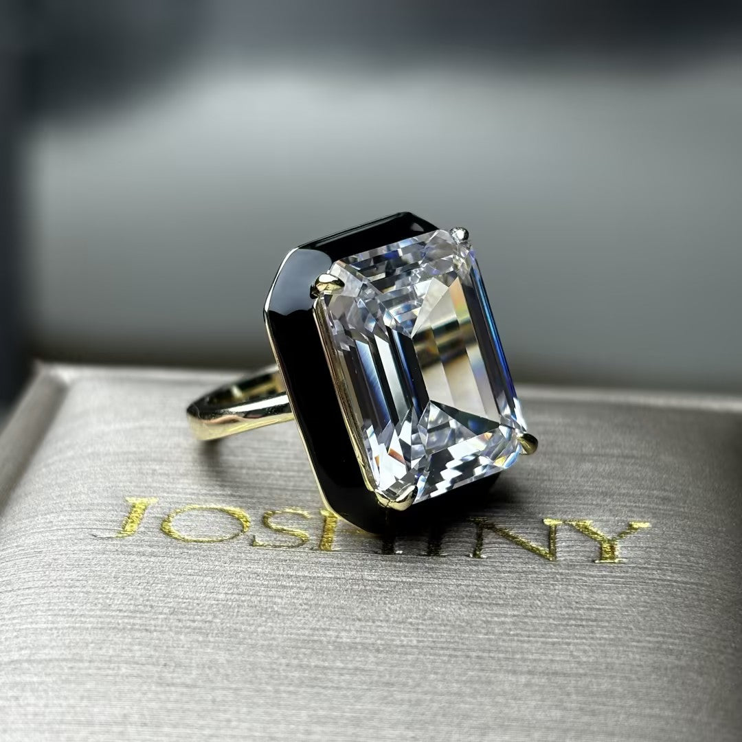 4.0Ct Emerald-Cut Enamel Gemstone Ring-JOSHINY