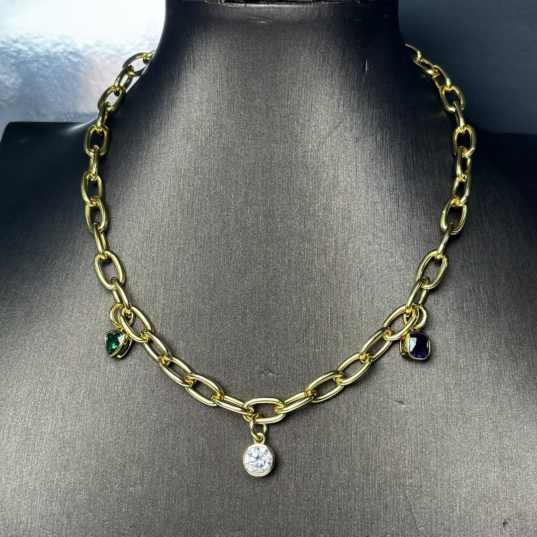 4Ctw Vintage Three Stone Necklace-JOSHINY