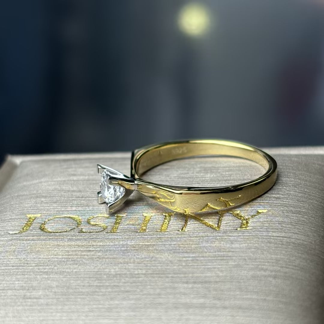 0.17Ctw round gemstone high-foot engagement ring-JOSHINY