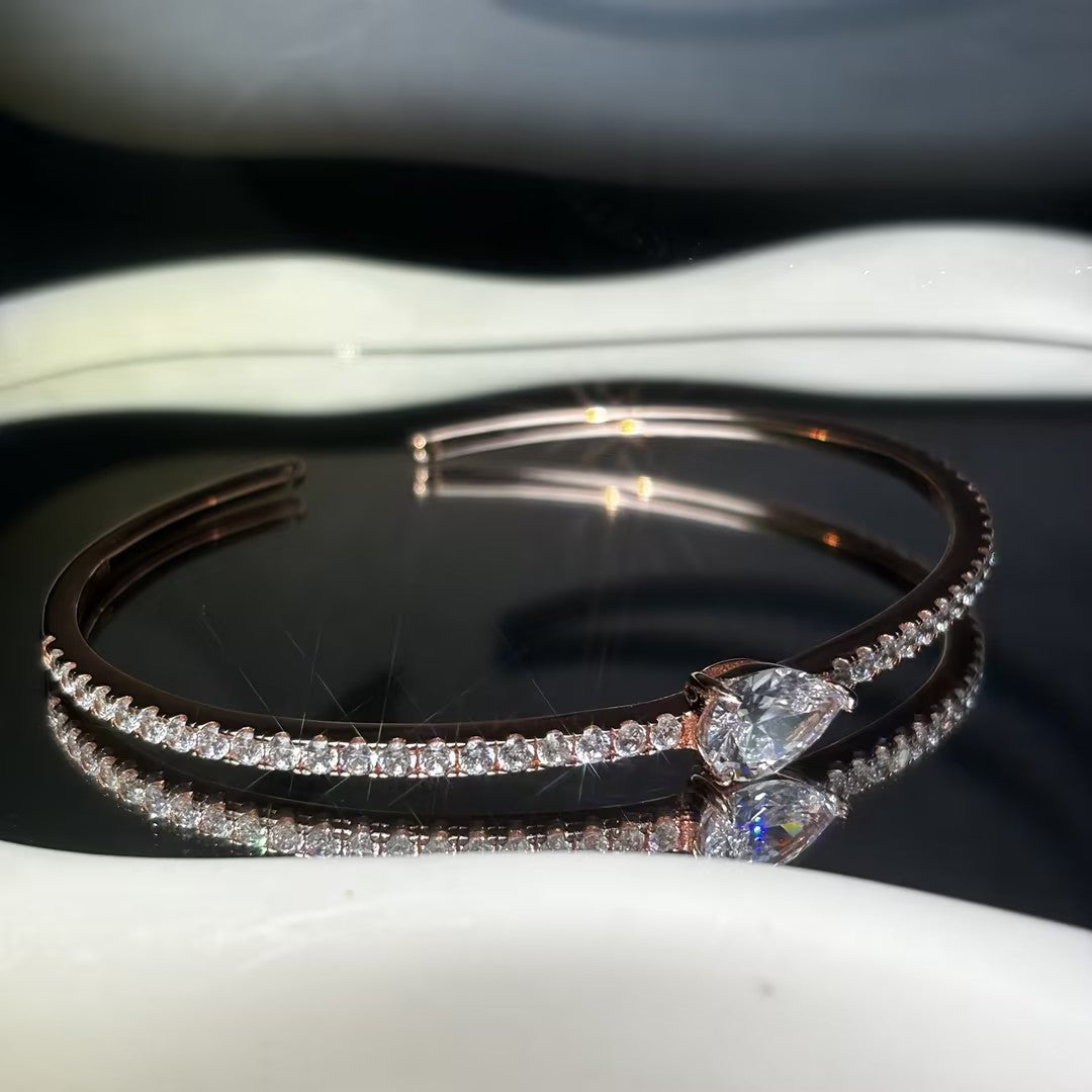 4 ctw Pear Cut White Cubic Zirconia 925 Sterling Silver Bracelet -JOSHINY