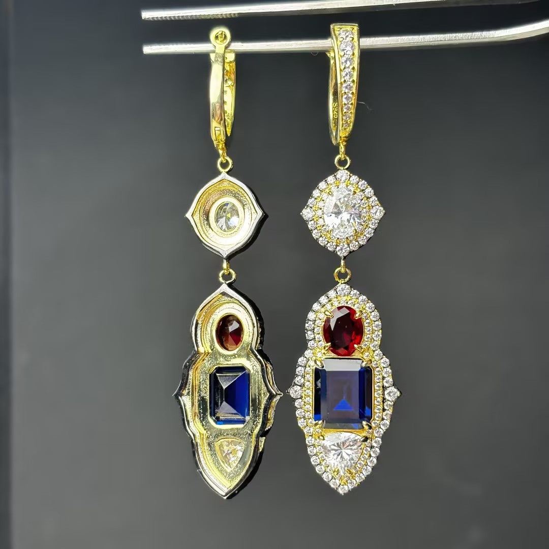 17.65 CTW Ruby and Sapphire Dangle Earrings-JOSHINY